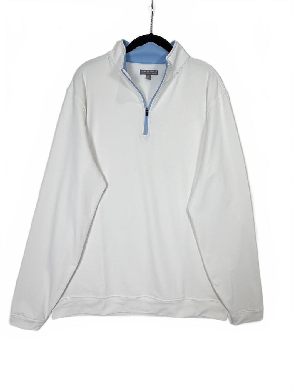 Peter Millar Perth Performance Quarter Zip Golf Pullover White Blue Men's XL